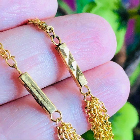 Vintage 70s gold plated multi strand chain diamond cut accent necklace NWT - Picture 5 of 9